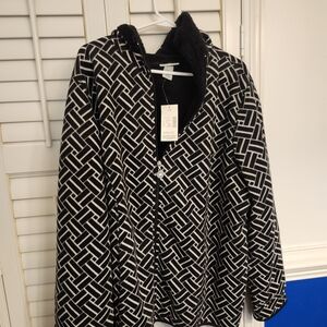 Catherines Black and White Geometric Teddy Jacket